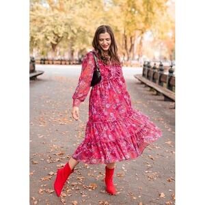 NEW Vintage Inspired Floral Romantic Ruffle Tiered Dress M Caroline Vazzana